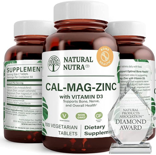 Natural Nutra Calcium Magnesium Zinc Supplement with Vitamin D3 for Bone Strength, Helps Improve Muscle Strength, Health Gluten Free, and Sugar Free, Essential Mineral Complex 100 Count (Pack of 3)