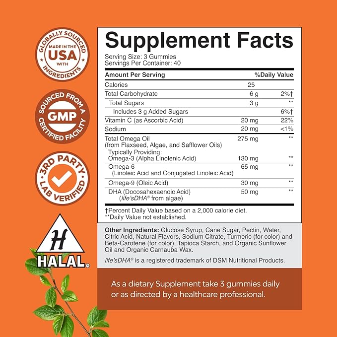 Vegetarian Omega 3 Gummies for Adults - Vegetarian Omega 3 6 9 DHA Gummies for Brain Bone and Heart Health and Joint Support - Burpless Fish Free Plant Based Supplement Men Women