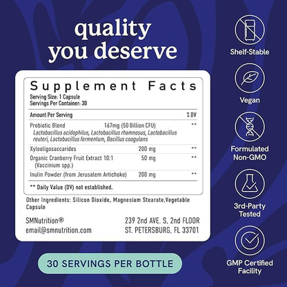 Vaginal Probiotics | 50 Billion CFU for Vaginal Health & pH Balance for Women | Healthy Odor & Yeast Balance | Womens Probiotics and Prebiotics with Cranberry Extract | Shelf Stable, Vegan | 30 Ct