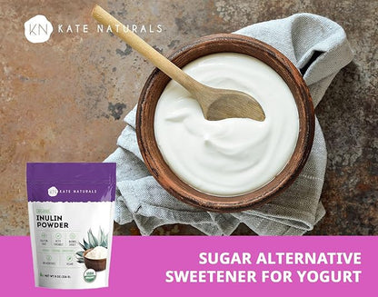 Kate Naturals Inulin Powder Organic from Blue Agave (8oz) Soluble Prebiotic Fiber for Coffee, Yogurt & Smoothies