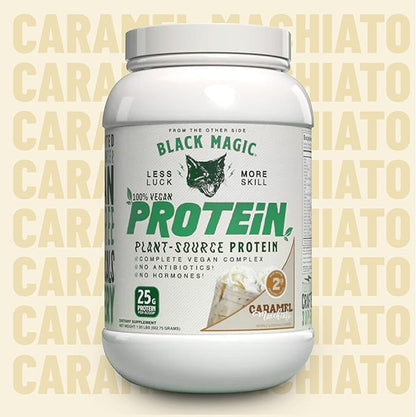 Worldwide Nutrition Bundle Compatible with Black Magic Multi-Source Protein Powder - Vegan Caramel Macchiato | High Protein Powder, Low Carb, Low Sugar | Whey, Egg & Casein Blend - 2 LB with Keychain
