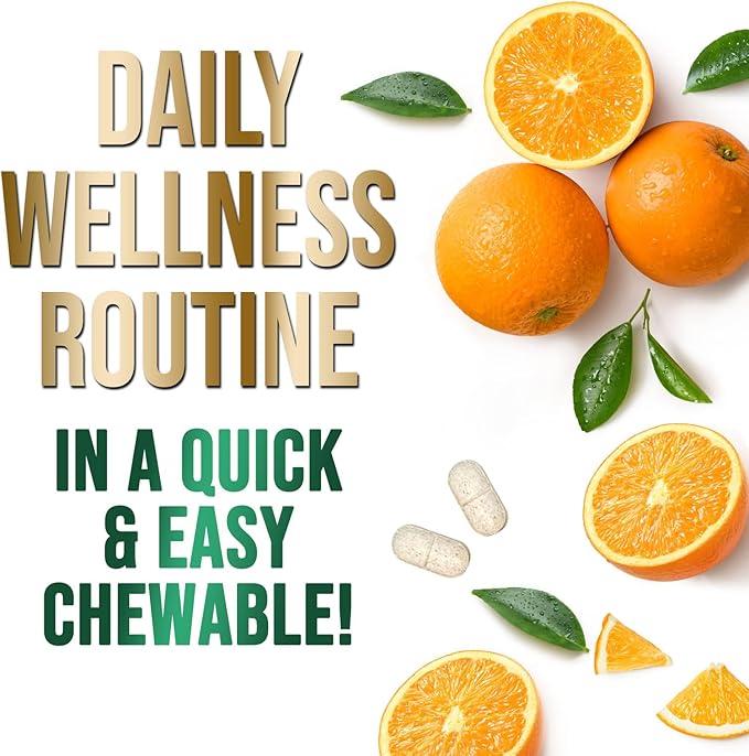 Chewable Vitamin C 1000mg - Extra Strength Antioxidants for Powerful Immune Support w/Vitamin C & Rose HIPS - Potent Dietary VIT C Chews Supplement, Natural, Vegan - Tasty Orange Flavor - 60 Tablets