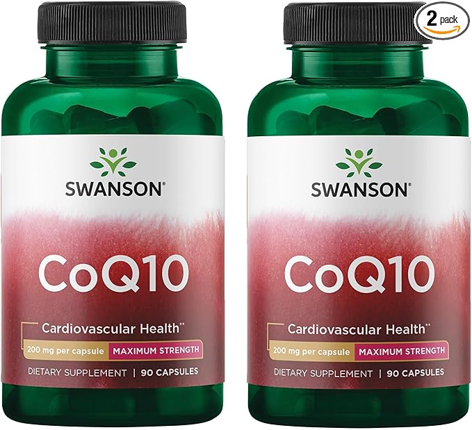 Swanson CoQ10 Cardiovascular Brain Energy and Heart Health Antioxidant Support Supplement 200 mg 90 Capsules (2 Pack)
