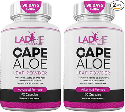 Pure Cape Aloe Herbal Laxative for Constipation Relief Healthy Bowel Movement Natural Colon Cleanse & Detox Dietary Supplement Designed for Women by Ladyme 180 Capsules