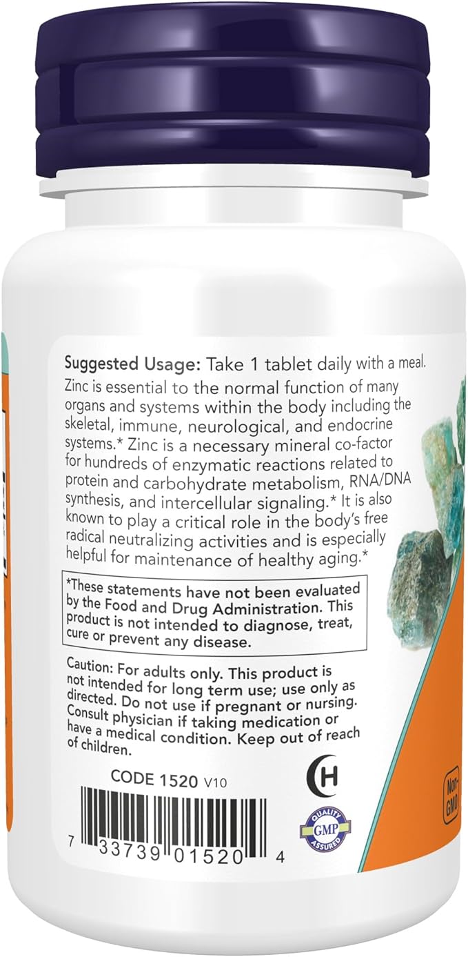 NOW Supplements, Zinc (Zinc Gluconate) 50 mg, Supports Enzyme Functions*, Immune Support*, 100 Tablets (Pack of 2)