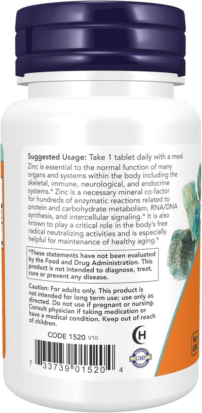NOW Supplements, Zinc (Zinc Gluconate) 50 mg, Supports Enzyme Functions*, Immune Support*, 100 Tablets (Pack of 2)