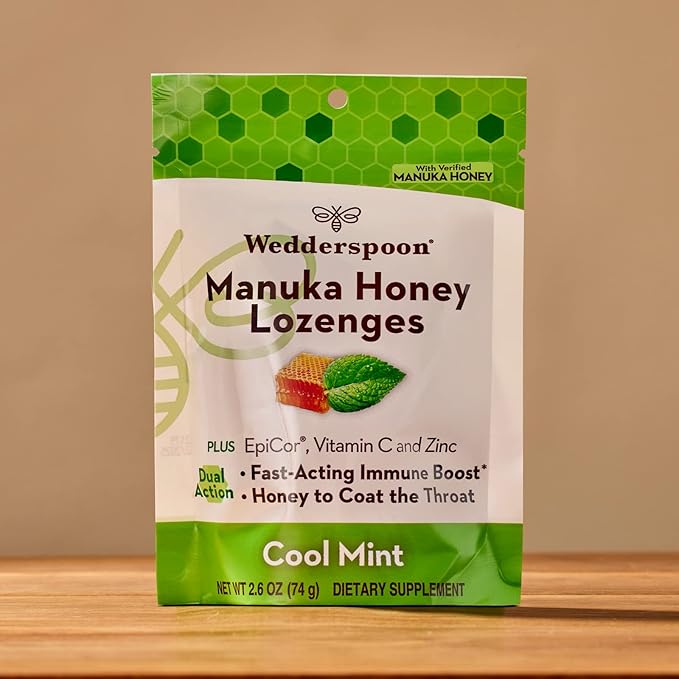 Wedderspoon Manuka Honey Immunity Lozenges, Cool Mint, 2.6 Oz (Pack of 1), Genuine New Zealand Honey, Boost Immunity Within Two Hours