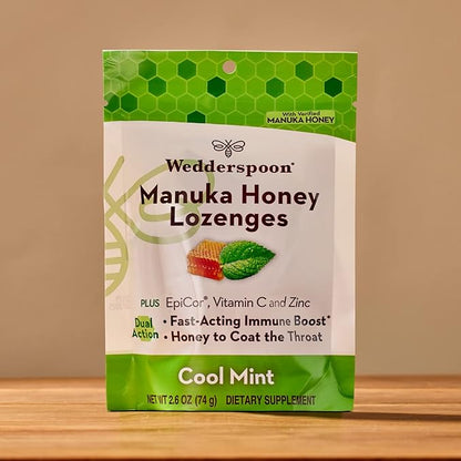 Wedderspoon Manuka Honey Immunity Lozenges, Cool Mint, 2.6 Oz (Pack of 1), Genuine New Zealand Honey, Boost Immunity Within Two Hours