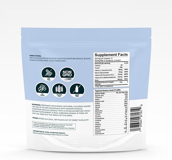 Collagen Peptides Powder – 11oz Unflavored – Pure Grass Fed Collagen Protein with Vitamin C, B3, B6, B12, Biotin for Hair, Nails, Skin and Joint Support – Non-GMO, Sugar-Free