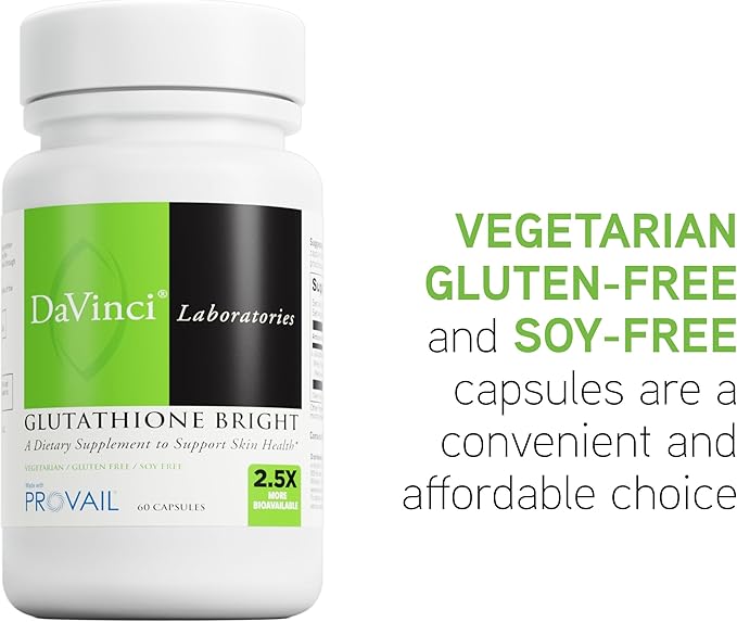 DAVINCI Labs Glutathione Bright - Helps Support Skin Health & Healthy Aging with Glutathione* - Easily Absorbable Formula - Gluten Free & Soy Free - 60 Vegetarian Capsules