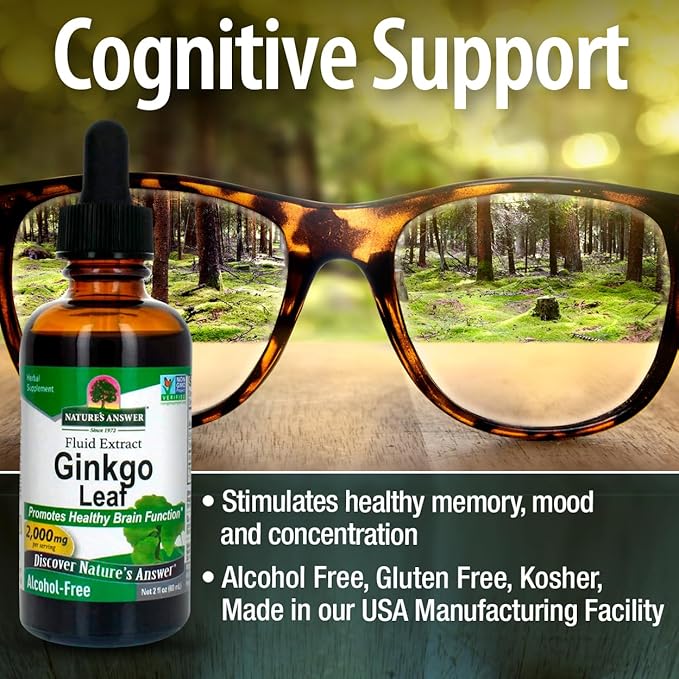 Nature's Answer Alcohol-Free Ginkgo Leaf 2000mg 2oz Extract | Stimulates Memory, Mood & Concentration | Gluten-Free, Kosher Certified & No Preservatives | Single Count