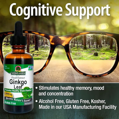 Nature's Answer Alcohol-Free Ginkgo Leaf 2000mg 2oz Extract | Stimulates Memory, Mood & Concentration | Gluten-Free, Kosher Certified & No Preservatives | Single Count