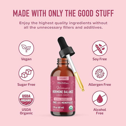 Hormone Balance Liquid Drops | with Black Cohosh, Stinging Nettle, Red Raspberry Leaf, Chasteberry & More | Menopause, Hot Flash, & PMS Relief Menstrual Herbal Support Tincture | Vegan Formula | 2oz