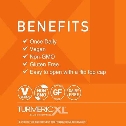 TurmericXL Natural Joint Support Supplement 250mg Turmeric Extract Delivers 45x More Curcumin - High Absorption, Gluten-Free – 30 Veggie Capsules