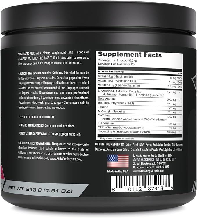 Pre Rise | Pre-Workout Powder Supplement with Caffeine & Beta-Alanine for Men & Women | 25 Servings (25 Servings, Blueberry Pomegranate Blast)