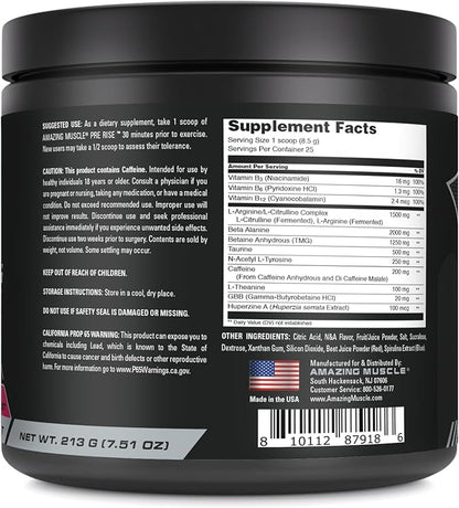 Pre Rise | Pre-Workout Powder Supplement with Caffeine & Beta-Alanine for Men & Women | 25 Servings (25 Servings, Blueberry Pomegranate Blast)
