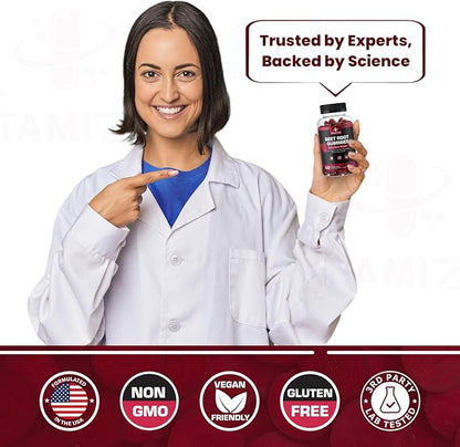 Beet Root Gummies - Super Nitric Oxide Beets Supplement - Red Beetroot Heart Chews with Grape Seed Power & B12- Pomegranate Flavor, 60 Chewables Beets