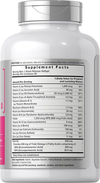 Horbäach Women's Prenatal Multivitamin with DHA, Iron and Folic Acid | 90 Softgels | Non-GMO & Gluten Free