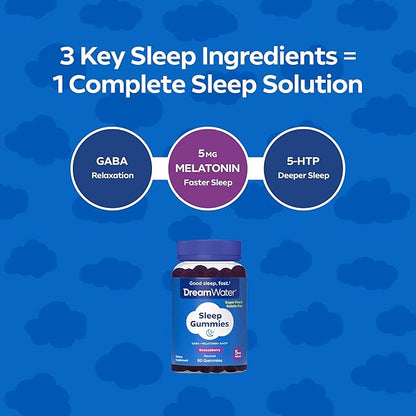 Dream Water Sleep Gummies; Melatonin 5mg, GABA, 5-HTP; Natural Flavors and Colors; Helps You to Fall Asleep, Fast and Wake Refreshed, Snoozeberry, 60 Gummies