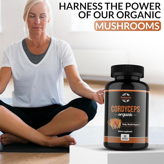 Cordyceps Organic Dietary Supplement - Natural Energy Boost and Respiratory Health Support with Cordyceps Militaris, Clinically Backed, Non-GMO & Allergen-Free | 90 Capsules