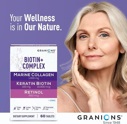 Biotin and Collagen Hair Growth Tablets – 10,000mcg Biotin, Marine Collagen Peptides, Hydrolyzed Keratin, Retinol, Zinc, Vitamin B6 - Hair, Skin and Nails Vitamins Growth Supplement – 60 Tablets