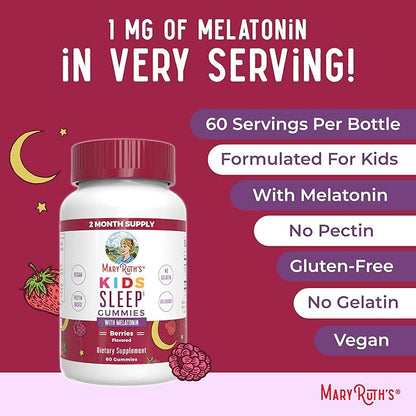 MaryRuth's Melatonin Gummies for Kids | 2 Month Supply | Sleep Gummies for Kids Ages 4+ | Kids Melatonin Gummy | Melatonin 1 mg | Relaxation & Sleep Support | Vegan | Gluten Free | 60 Count