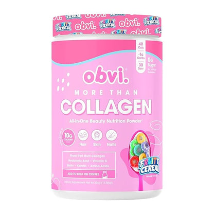 Obvi More Than Collagen Powder | Supports Healthy Hair, Skin, Nails, Joints, Gut | Grass-Fed Multi Collagen Supplement with Hyaluronic Acid, Biotin, Keratin | Fruity Cereal, 30 Servings