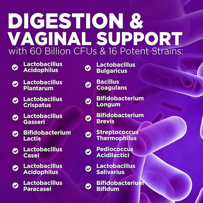 Probiotics for Women 60 Billion CFU - 16 Strains, Digestive Health, Vaginal pH & Immune Support, Prebiotics & Cranberry, Gut Health & Urinary Support, Shelf Stable Women's Probiotic - 120 Capsules