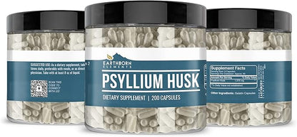 Earthborn Elements Psyllium Husk 200 Capsules, Pure & Undiluted, No Additives