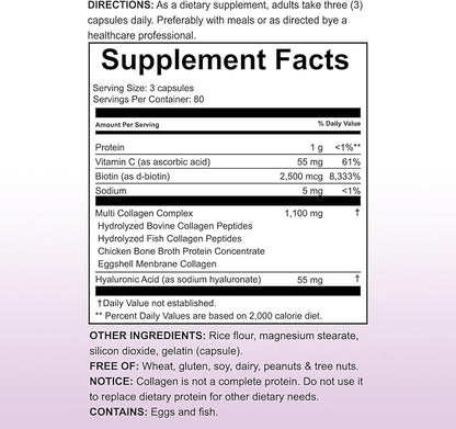 VYHTHY Multi-Collagen Capsules for Women & Men – 240 Count | Type I, II, III, V, X Hydrolyzed Collagen Peptides with Biotin, Hyaluronic Acid & Vitamin C | Hair, Skin, Nails, and Joint Support