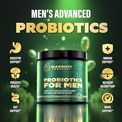Probiotics for Men with Prebiotics - Men Probiotic Supplement for Digestive Health, Gut Health, Immune Health, Bloating and Prostate Care - Strains Shelf Stable, Gluten & Soy Free 60 capsules.