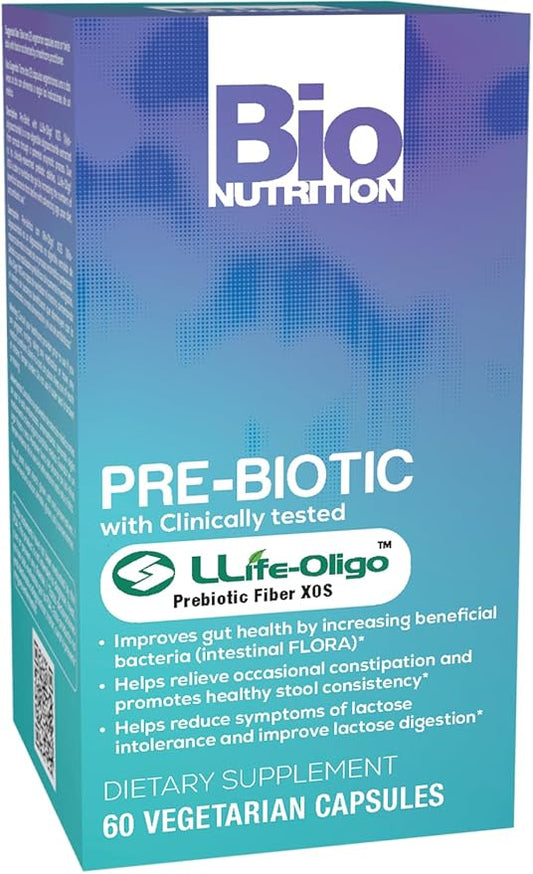 Bio Nutrition Pre-Biotic 60 Vegetarian Capsules Llife Oligo Prebiotic Fiber XOS Patented Formula Improves Gut Health | Promotes Strong Intestinal Flora