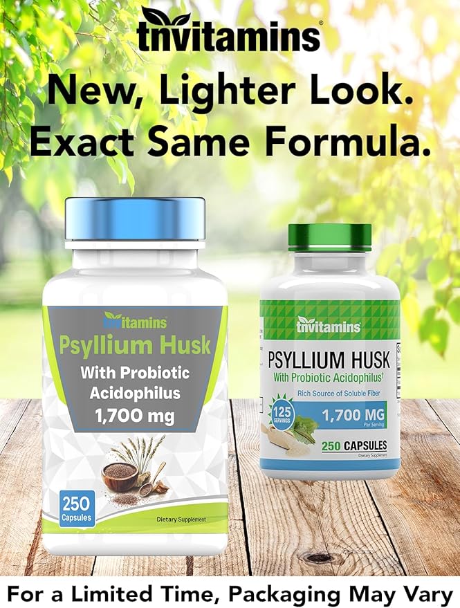 Psyllium Husk Capsules | 1700 MG - 250 Capsules | with Probiotic Acidophilus | Extra Strength Soluble & Dietary Fiber Supplement | Supports Digestive Health