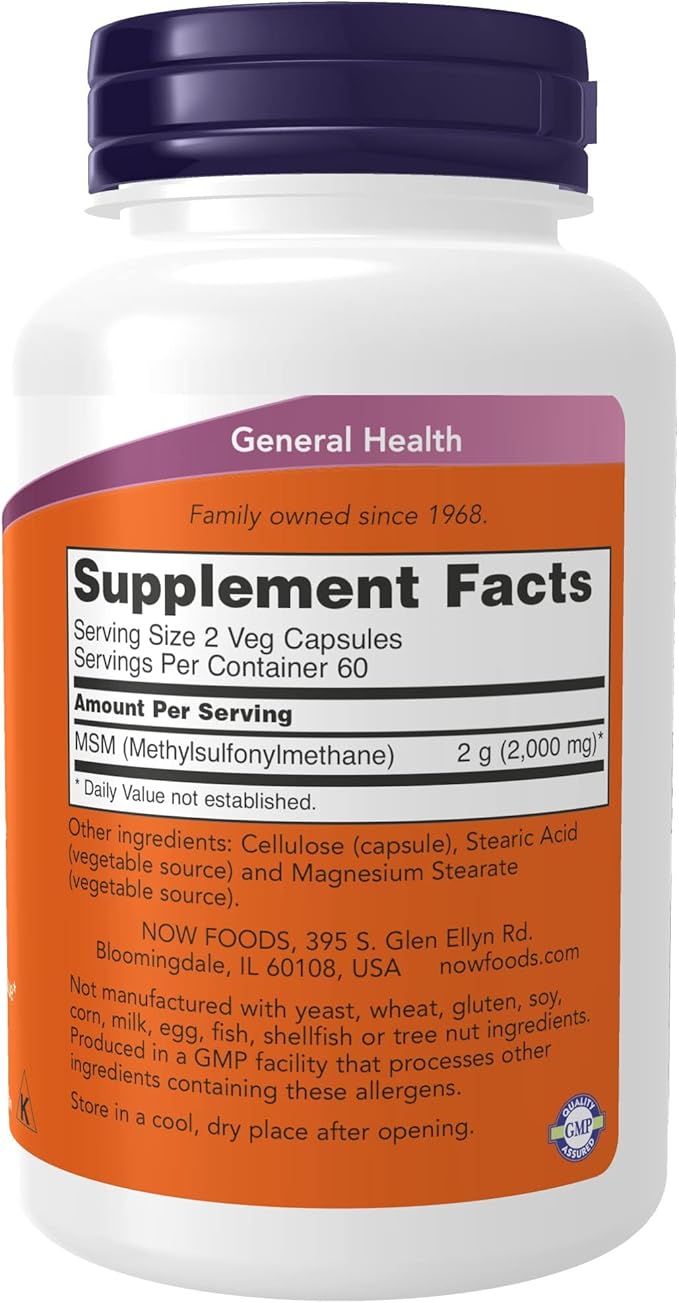 NOW Foods Supplements, MSM (Methylsulfonylmethane) 1,000 mg, Joint Health*, 120 Veg Capsules