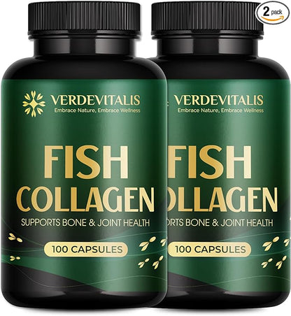 Fish Collagen Capsules – Type I & III Collagen Peptides – Supports Skin, Hair, Nail & Joint Health – Hydrolyzed, Non-GMO – 2 Pack – 200 Capsules Total