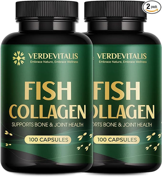 Fish Collagen Capsules – Type I & III Collagen Peptides – Supports Skin, Hair, Nail & Joint Health – Hydrolyzed, Non-GMO – 2 Pack – 200 Capsules Total