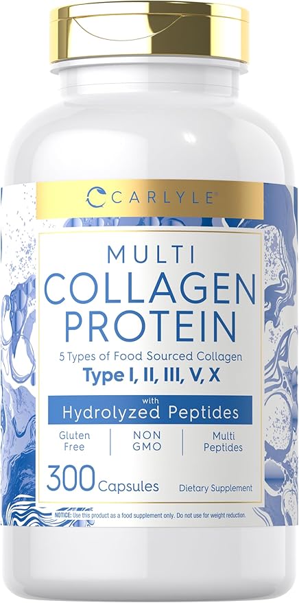 Carlyle Multi Collagen Protein Capsules 2000mg | 300 Count | Type I, II, III, V, X | Collagen Peptide Pills | Keto & Paleo Friendly, Gluten Free, Non-GMO Supplement