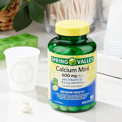 Spring Valley Calcium Plus Vitamin D3 150 Mini Softgels | Calcium Supplement | CaIcium mini softgels | CaIcium 600 mg with Vitamin d3 | 150 Mini Softgels + STS Sticker