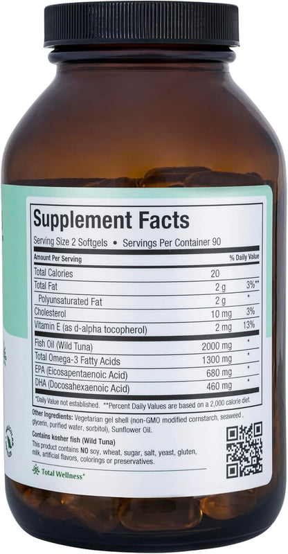 Maxi Health Omega 3 Supplement - Omega-3 Fish Oil Concentrate - Higher Potency Source of EPA/DHA Fatty Acids - Heart, Brain & Joint Health - Wild Caught Marine Fish - 180 Vegetarian Softgels