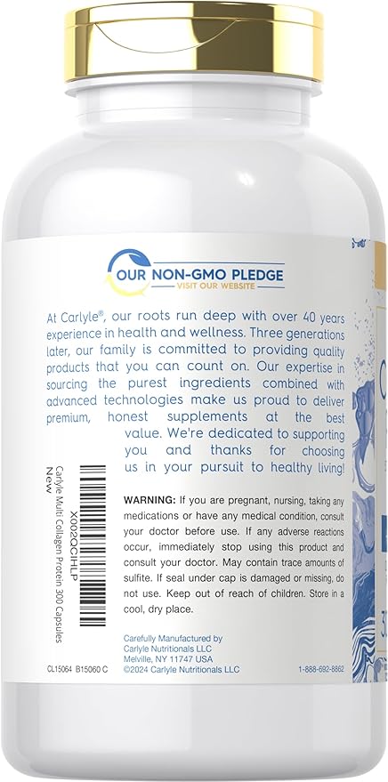 Carlyle Multi Collagen Protein Capsules 2000mg | 300 Count | Type I, II, III, V, X | Collagen Peptide Pills | Keto & Paleo Friendly, Gluten Free, Non-GMO Supplement