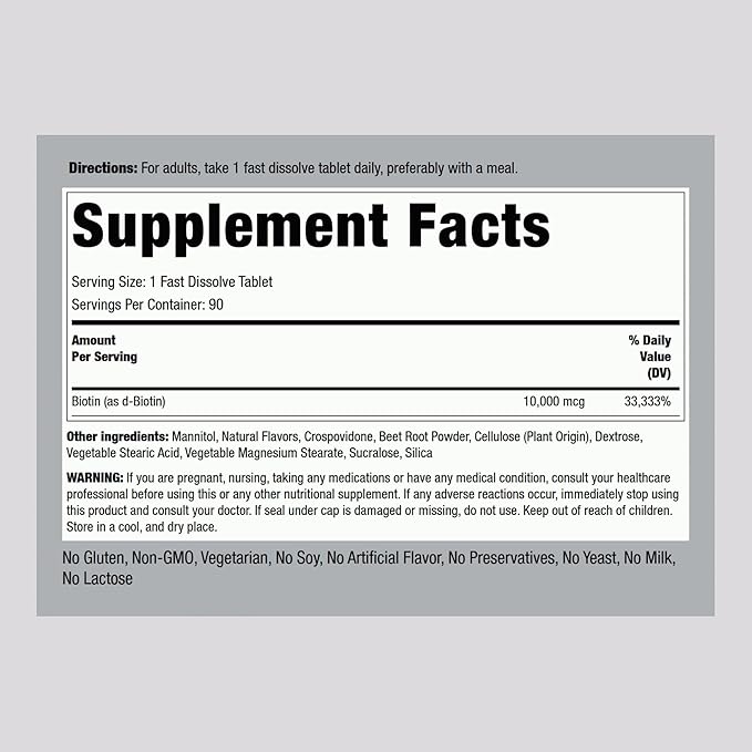 Piping Rock Biotin 10000mcg Fast Dissolve Tablets | 90 Count | Berry Flavor Sublingual Pills | Max Strength and High Absorption | Vegetarian, Non-GMO, Gluten Free Supplement