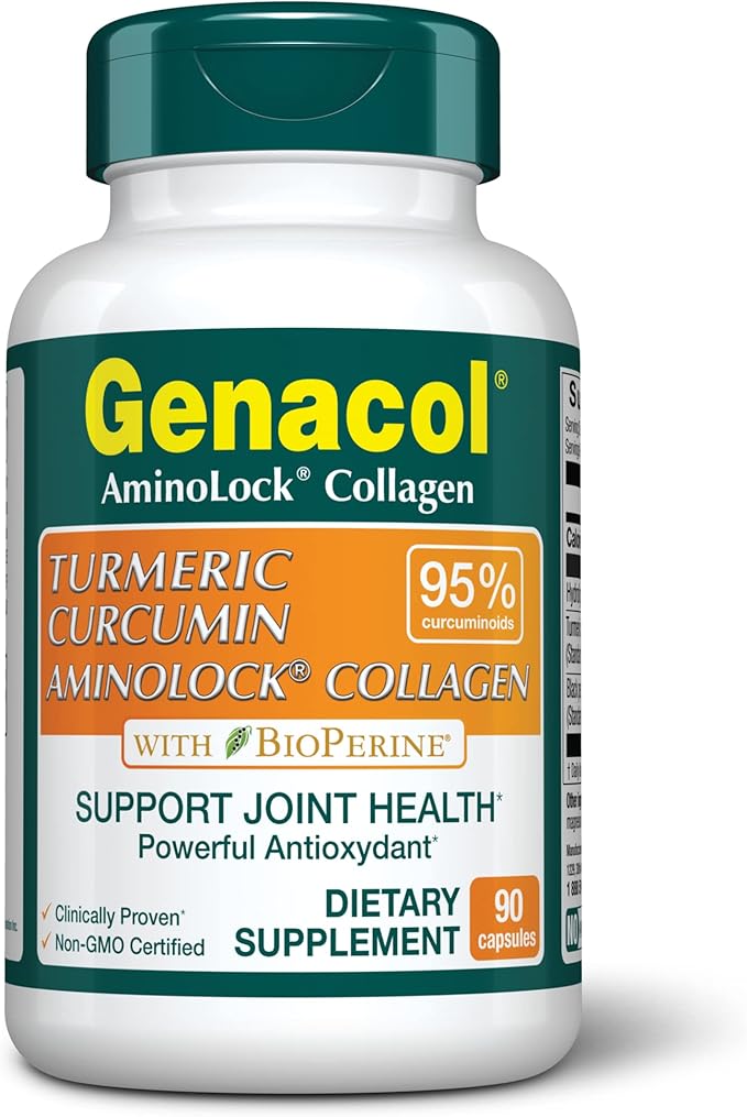 Genacol Turmeric Curcumin Collagen Supplement Enhanced Absorption with 95% Curcuminoids, Black Pepper & AminoLock Colageno | Supports Healthy Joints | 90 Capsules