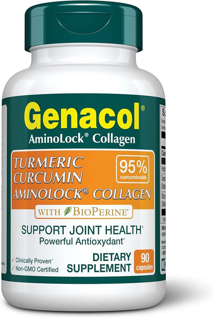 Genacol Turmeric Curcumin Collagen Supplement Enhanced Absorption with 95% Curcuminoids, Black Pepper & AminoLock Colageno | Supports Healthy Joints | 90 Capsules