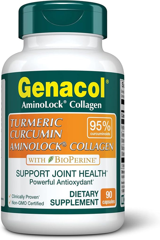 Genacol Turmeric Curcumin Collagen Supplement Enhanced Absorption with 95% Curcuminoids, Black Pepper & AminoLock Colageno | Supports Healthy Joints | 90 Capsules