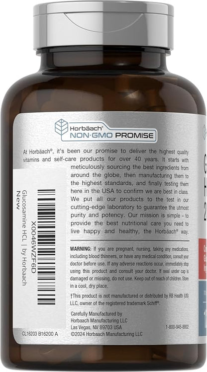 Horbäach Glucosamine HCL | with Hyaluronic Acid | 2000mg | 120 Coated Caplets | Non-GMO & Gluten Free Supplement