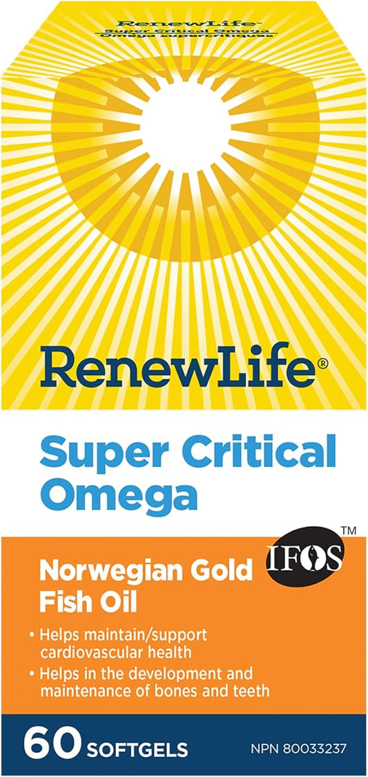 Renew Life Norwegian Gold Adult Fish Oil - Super Critical Omega, Fish Oil Omega-3 Supplement - Gluten & Dairy Free - 60 Burp-Free Softgel Capsules