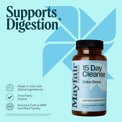 30 Day Supply,15 Day Cleanse Colon Detox, 60 Capsules (30 Servings), Natural Laxative for Constipation and Digestive Health Supplement, Dietary Supplement
