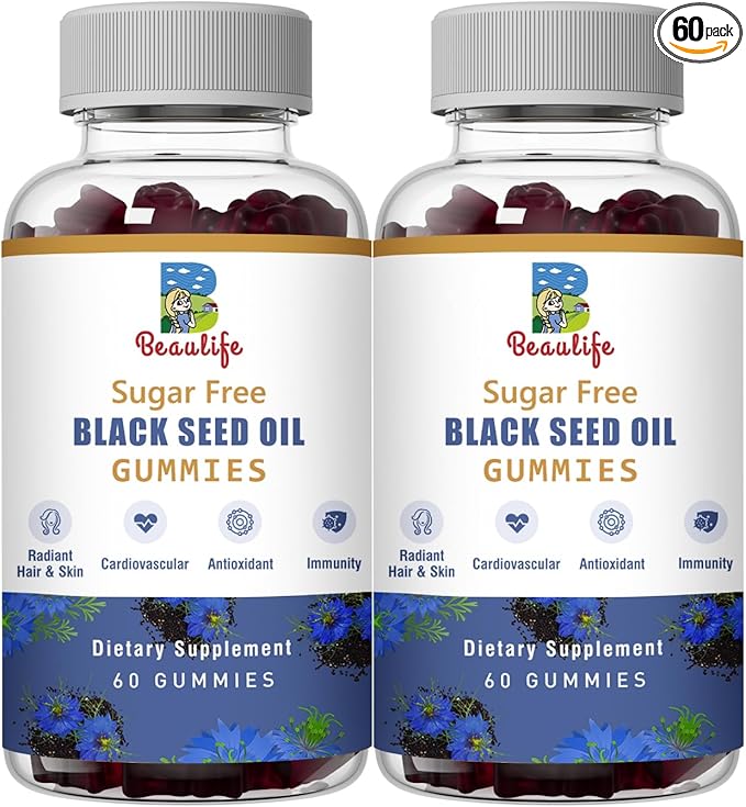 （2pack）Black Seed Oil Gummies, Black Seed Oil, with Sea Moss, Ashwagandha, Elderberry, Turmeric, Vitamin C, D, zinc, Beet Root Powder, Support Immune System, Cardiovascular Health, Radiant Hair& Skin