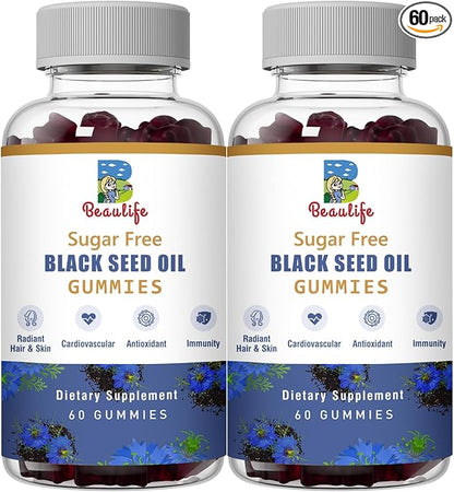（2pack）Black Seed Oil Gummies, Black Seed Oil, with Sea Moss, Ashwagandha, Elderberry, Turmeric, Vitamin C, D, zinc, Beet Root Powder, Support Immune System, Cardiovascular Health, Radiant Hair& Skin