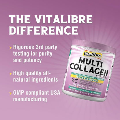 Multi Collagen Peptides Powder Type I II III V X, Hydrolyzed Collagen Protein for Women and Men, Skin, Hair, Nails, Unflavored, Non-GMO, Keto & GF, Zero Sugar, 45 Servings, 16oz